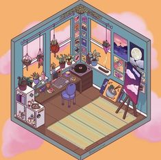 an illustration of a living room in the simpsons style