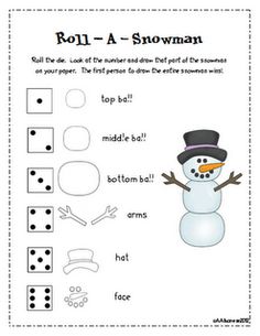 a snowman worksheet with dices to make it look like he's making