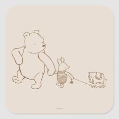 a drawing of a teddy bear pulling a baby carriage with an animal on it's back