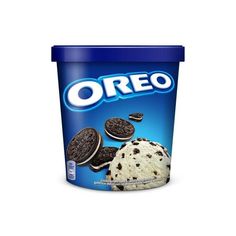 an oreo ice cream with chocolate chip cookies in it and the word oreo on top