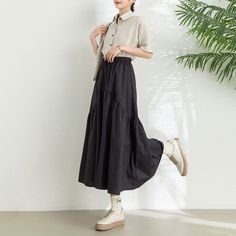 Cool and comfortable for hot summer days, this cotton skirt is elegant and stylish.    It is a wonderful wardrobe staple that's a timeless classic you'll wear again and again. All our items are Tailored and Handmade and Made to Order ,I can make Any Size . I design new styles every week, please collect my store. I believe that you will meet your favorite styles. ★★FEATURES Cotton skirt Elastic waist Midi skirt A-line skirt High waist skirt Gray purple skirt Swing skirt Perfect for Summer, Spring Solid Flared Beach Skirt, Solid Color Flared Beach Skirt, Casual Gathered Maxi Skirt, Casual Black Summer Skirt, Black Casual Summer Skirt, Black Tiered Skirt With Pockets, Casual Tiered Maxi Skirt With Pockets, Solid Pleated Beach Skirt, Solid Color Midi Skirt For Beach