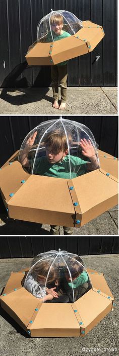 two pictures show the inside of a cardboard box with plastic coverings on top and bottom