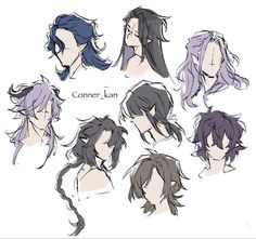 an anime character's head with different hair styles