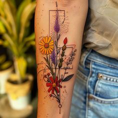 Wildflower Tattoo Master Kit Succulent Plant Tattoo, House Plant Sleeve Tattoo, Wildflower Tattoo Sleeve, Spring Tattoo, Optical Illusion Tattoo, Tattoo Master, Tasteful Tattoos, Plant Tattoo