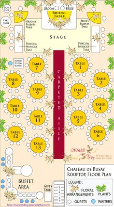 the seating map for an event at chateau de busay, which is set up to host