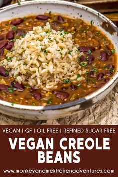 vegan criole beans in a bowl with rice