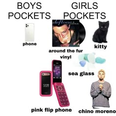 there are many different types of girls'pocketets on this page, including pink flip phone