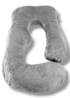 a gray pillow shaped like the letter e