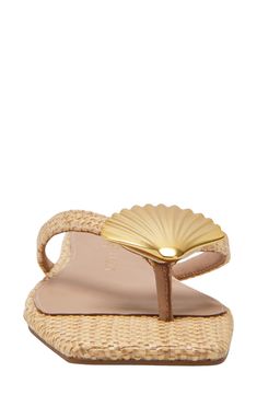 A metallic seashell shines at the vamp of a beach-ready flip-flop secured with a center toe post and grounded by a well-cushioned footbed. Memory foam cushioning Synthetic or synthetic and textile upper/synthetic and textile lining/synthetic sole Imported Beachy Shoes, Sassy Shortcake, Im So Fancy, Cute Clothing Stores, The Vamp, Casual Short Sleeve Dress, Future Style, Summer Lookbook, Seashell Crafts