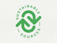 the logo for sustenable sources is green and has an arrow pointing to it