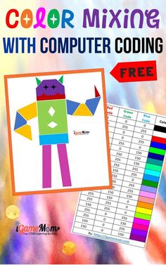 color mixing with computer coder for kids to learn how to use the colors and numbers