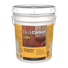 a bucket of deckcorrett paint