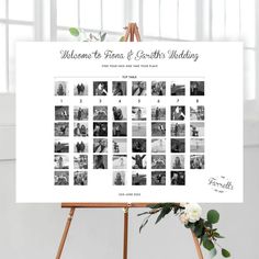 an easel with a wedding photo collage on it