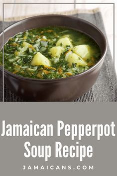 jamaican pepper soup recipe in a bowl with text overlay that reads, jamaican pepper soup recipe