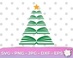 a christmas tree made out of books with the words svg png jpc dxf eps