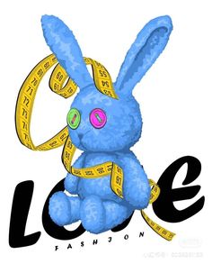 a blue stuffed animal with a measuring tape around it's neck and the word love written below