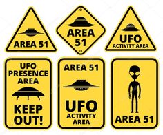 various warning signs for the area 51, ufo, and aero activity area