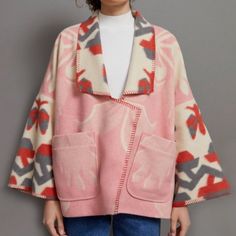 Anthropologie Heidi Kimono Jacket In Pink/Rose Size: Large Nwt!! In Excellent New Condition See Photos For Details And Measurements Oversized Fit 20% Wool 80% Polyester Front Patch Pockets! Kimono Jacket Sewing Pattern, Red Corduroy Jacket, Kimono Jacket Pattern, Suede Jacket Women, Faux Fur Trim Coat, Fur Trim Coat, Pink Kimono, Sweater Refashion, Anthropologie Clothing