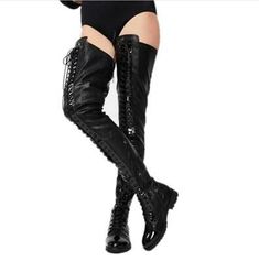 Trendy Fashion Womens Over the Knee Thigh High Boots Low Heel Lace Up Riding Knight Boots Dance, Women's Shoes Womens Thigh High Boots, Low Heel Flats, Designer Brands Fashion, Heel Stretch, Low Heel Boots, Winter Shoes For Women, Thigh Boot, Leather Boots Women, Thigh High Boots