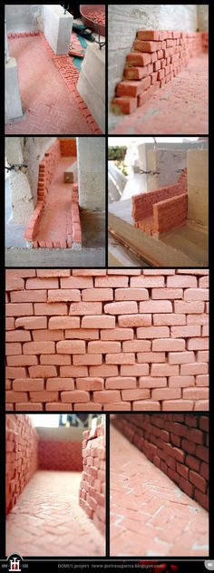 steps made out of bricks are shown in this collage with different angles and colors