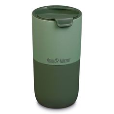 thermos insulated food container is green and has a plastic lid that matches it