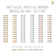 metalic digital binder rings, ready to use extra single pieces of each color