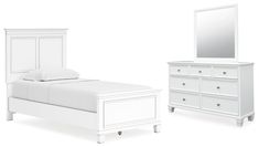 Fortman Twin Panel Bed with Mirrored Dresser in White from Ashley - Luna Furniture Mirrored Dresser, White Chest Of Drawers, Dresser Bed, Queen Panel Beds, California King Bedding, Bedroom Panel, Personal Aesthetic, Reclining Furniture, Furniture Showroom