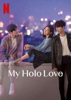 two young people are sitting on a ledge with the words my holo love written below them