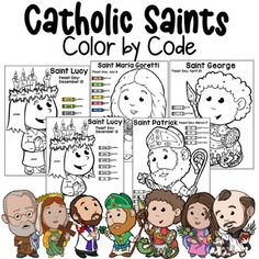 the catholic saints color by code is shown in black and white with text that reads catholic saints