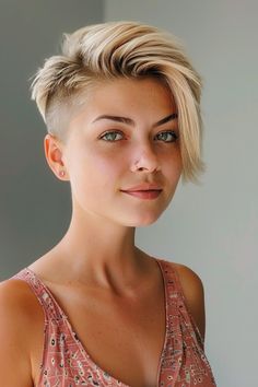 This iconic short hairstyle has been a favorite among women who crave a fresh, confident, and stylish look. Pixie cuts are not only incredibly chic but also versatile, allowing you to express your unique personality Short Hairstyle Lesbian Hair, Side Part Pixie Haircut, Lesbian Short Hair, Girls Pixie Cut, Coco Hair, Hair Everyday, Undercut Hairstyles Women, Short Spiked Hair