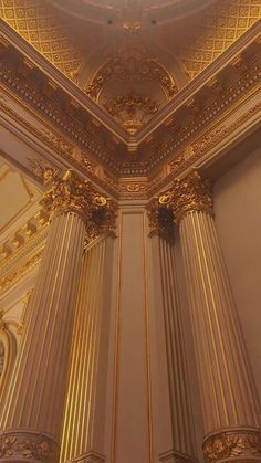 an ornate ceiling in a building with gold trim