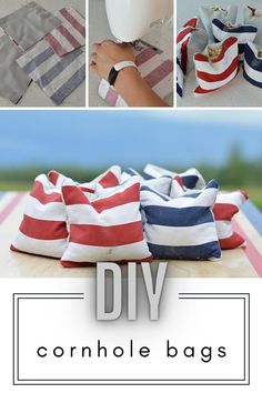 diy striped bags with text overlay that says, how to make patriotic stripes