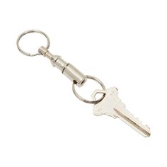 a metal keychain with two keys attached to the front and back of it