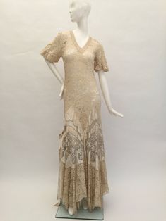 Velvet And Net Dress, Cream Lace Wedding Dress, Lovely Wedding Dress, Net Dress, Lace Silk, 1930s Fashion, Cream Silk, Silk Slip, Lace Wedding Dress