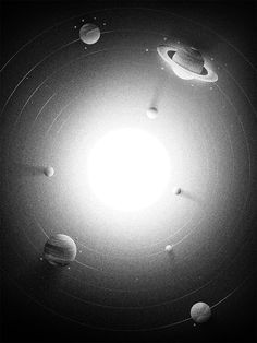 the solar system is shown in black and white, with all its planets on it