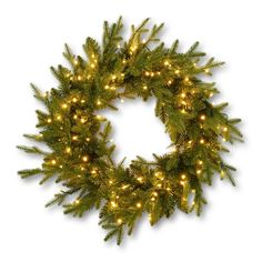 a christmas wreath with lights on it