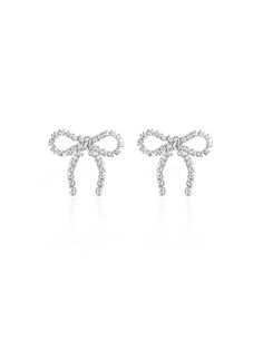 Silver Tiffany Earrings, Silver Jewelry Png, Silver Bow Earrings, Jewelry White Background, Cute Silver Earrings, White Gold Jewellery, White Jewellery, White Earring, Diamond Bows