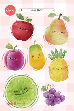 an image of fruit stickers on a pink background