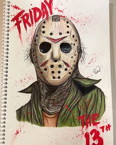 a drawing of friday the 13th with a mask on it