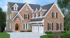 this is an artist's rendering of a two - story brick house with arched windows