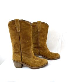 Great suede boots by Wolverine!  1979 date Soles are brand new. These look never worn Size is 6 1/2 M 9 1/2" sole 12" high ~2 1/4" heel 3 1/2" wide sole 70s Women, Cowboy Western, Western Cowboy Boots, Suede Boots, Brown Suede, Vintage 1970s, Western Boots, Boot Shoes Women, Leather Boots