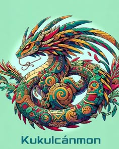 a colorful dragon on a green background with the words kukulanmon written below it