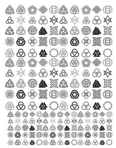 the celtic knot pattern is shown in black and white, as well as other symbols