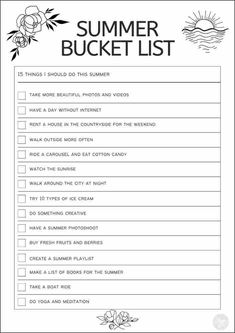 a printable summer bucket list