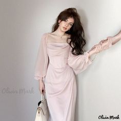 Olivia Mark - Stylish High-Neck Waist-Cinching Maxi Dress Gaun Koktail, Midi Dress Chic, Fairy Dresses, Street Dress, Paris Mode, Women Bodycon Dress, Ruffles Fashion, Korean Dress, Dress Spring