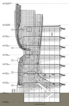 an architectural drawing shows the details of a building that has been constructed into two sections