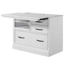 a white desk with two drawers on it