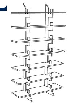 a drawing of a book shelf with four shelves on each side and three different levels