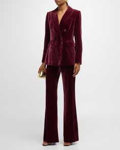 Velvet Suit Women, Velvet Pant Suit, Veronica Beard Blazer, Dresses Guest, Velvet Suit, Cocktail Jacket, Party Fits, Wideleg Pants, Corporate Outfits