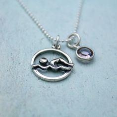 Sterling Silver Swimmer Necklace With Crystal Birthstone - Etsy Swimmer Jewelry, Gifts For Seniors, Swimmers Life, Swim Life, Swimming Sport, Body Hacks, Jewelry Care Instructions, Mind Tricks, Crystal Charm